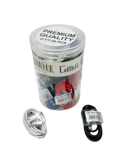 CELLTEKK USB CABLES FOR MICRO CHARGER JAR 20 PCS