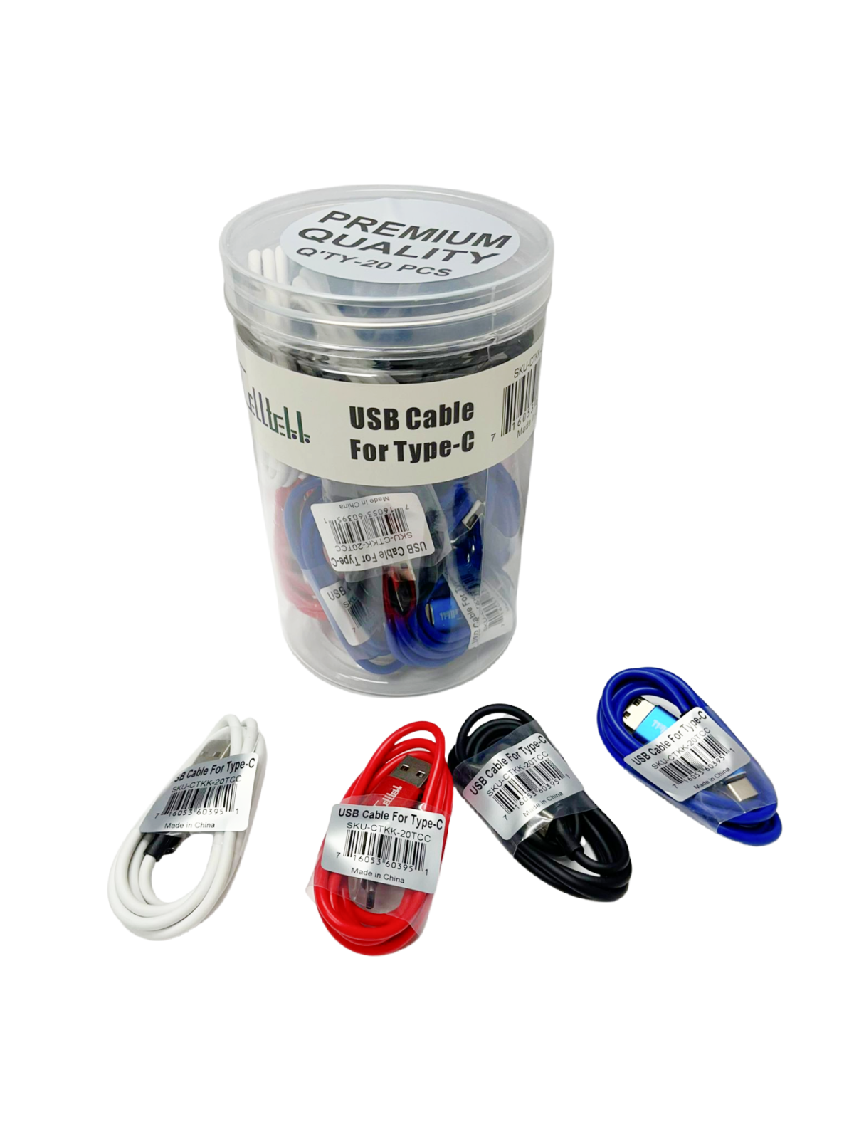 CELLTEKK USB CABLES TYPE-C JAR 20 PCS