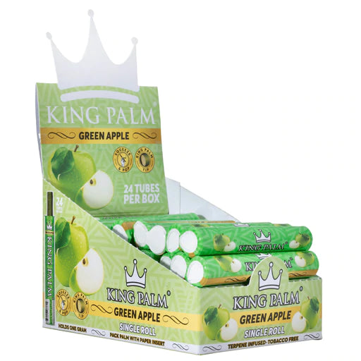 KING PALM TERPENE INFUSED TOBACCO FREE WRAPS MINI SIZE GREEN APPLE 24 TUBES