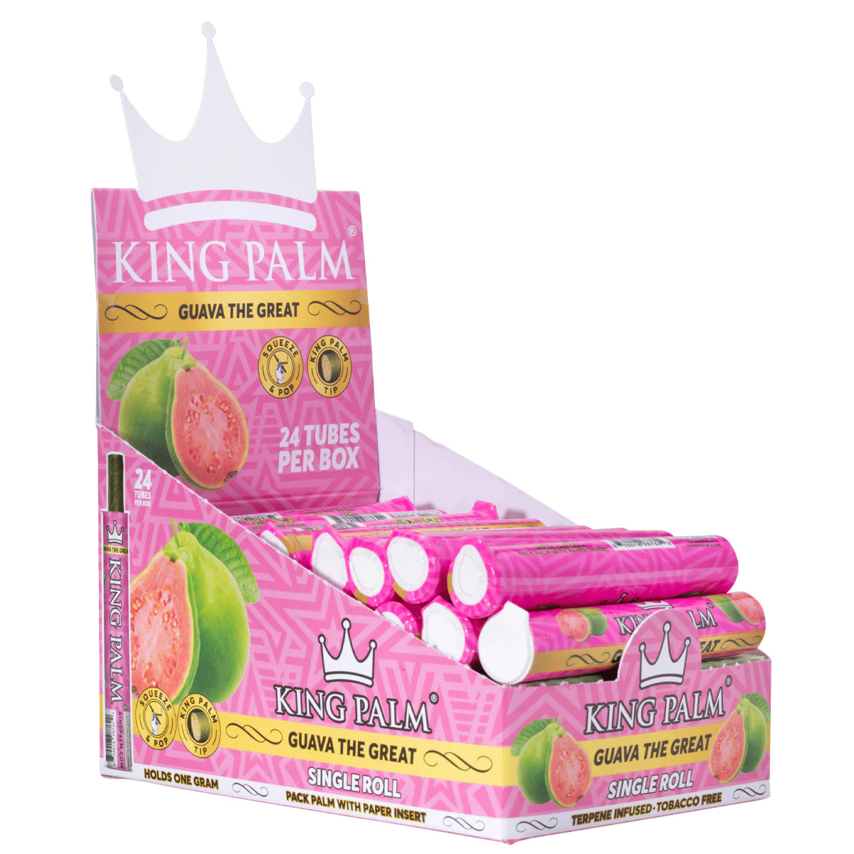 KING PALM TERPENE INFUSED TOBACCO FREE WRAPS MINI SIZE GUAVA THE GREAT 24 TUBES